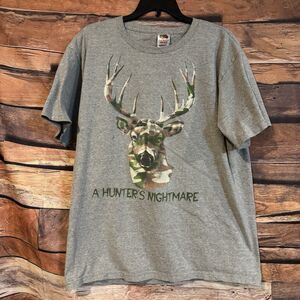 A Hunter's Nightmare T Shirt Gray Large FOTL Hunting Deer Camo Buck Heavy Cotton